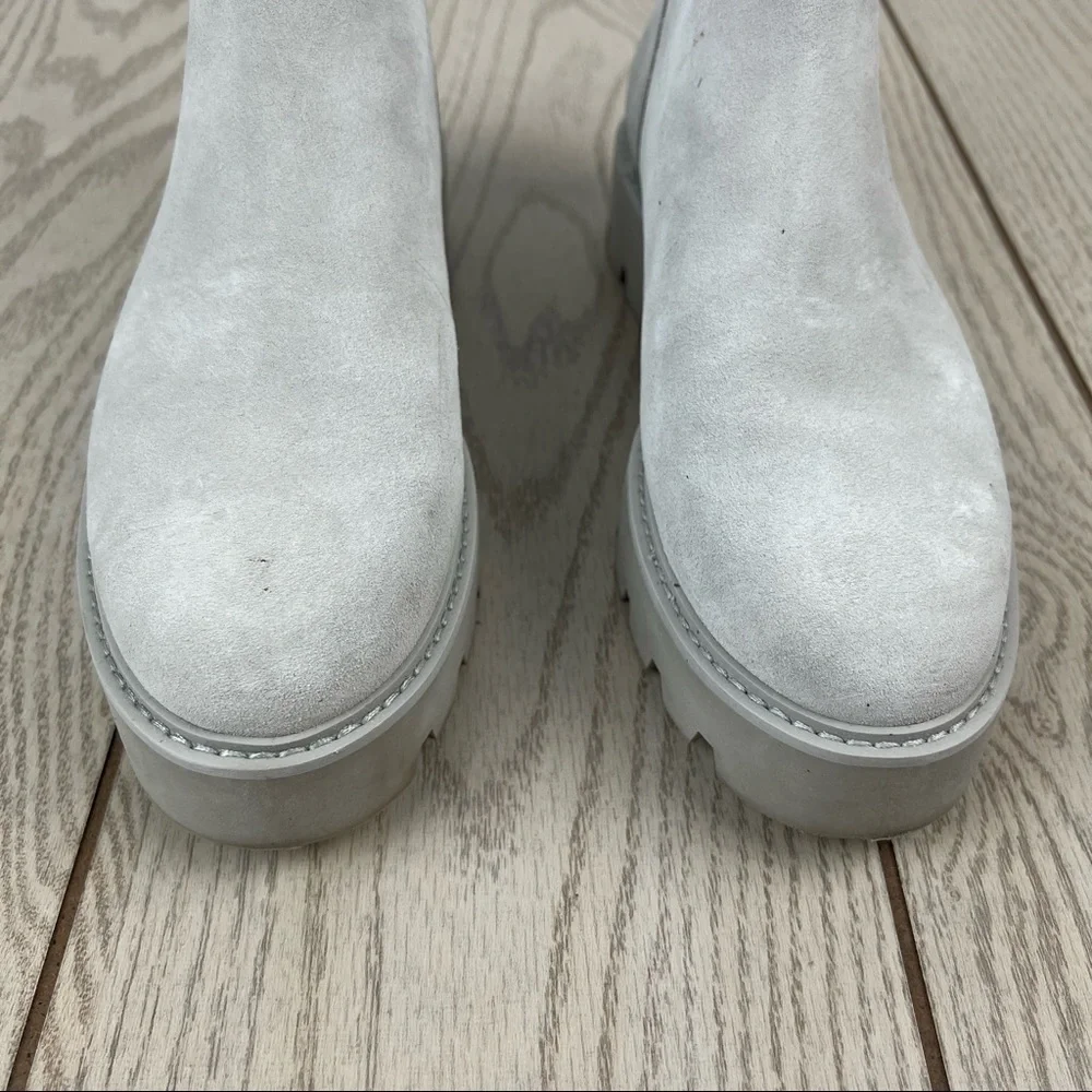 Franco Sarto Balin Lug Sole Ankle Short Booties 9.5M Aluminum Suede/fabric $139